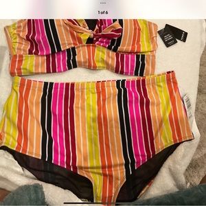 NWT TORRID keyhole striped bikini bottom 3 top 2